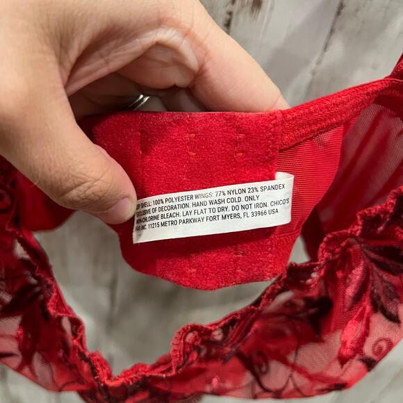 Soma Red Floral Lace Sensous Unlined Bra Womens 40DDD Sexy Support Plus - Picture 4 of 5